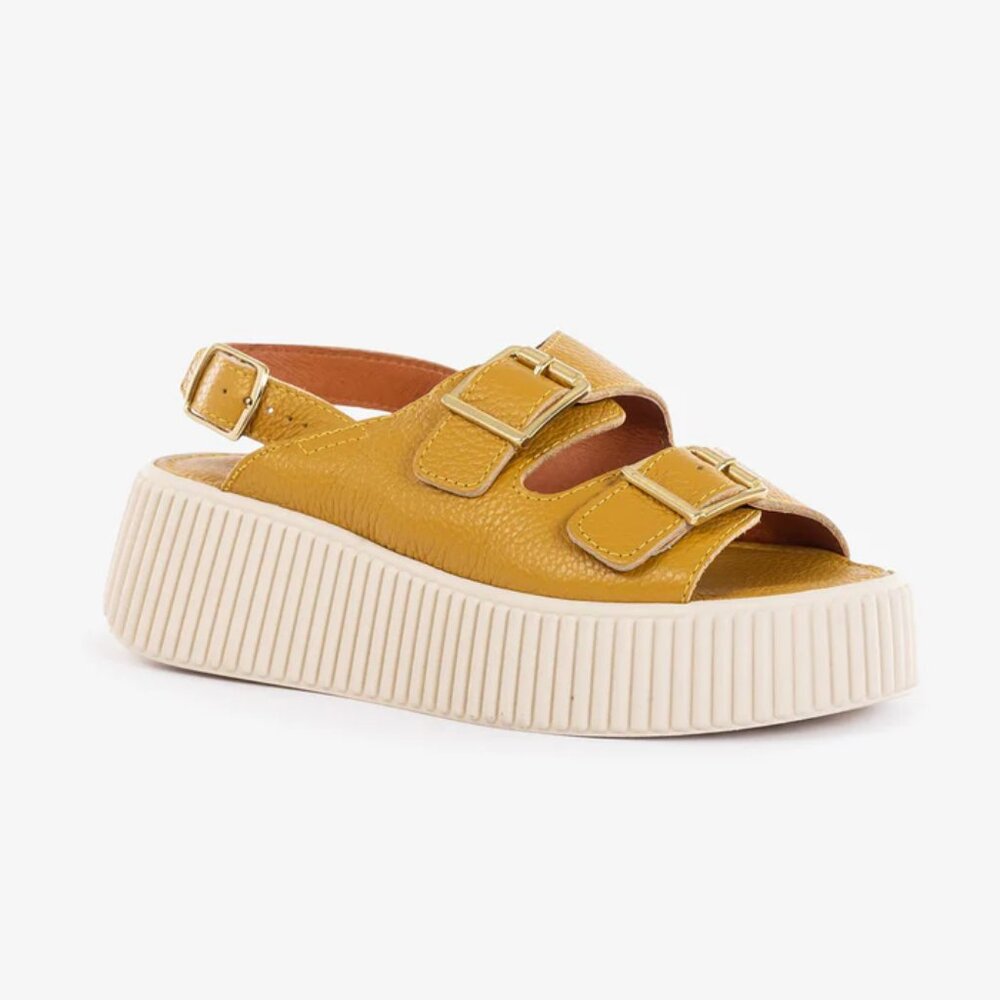 Atelier Womens Courtney Platform Sandals Open Toe Ankle Strap Mustard Size 36-41